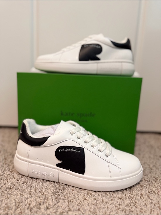 kate spade Shoes - Kate Spade New York CHARLI Lace-Up White Sneakers with Black Heart Accent